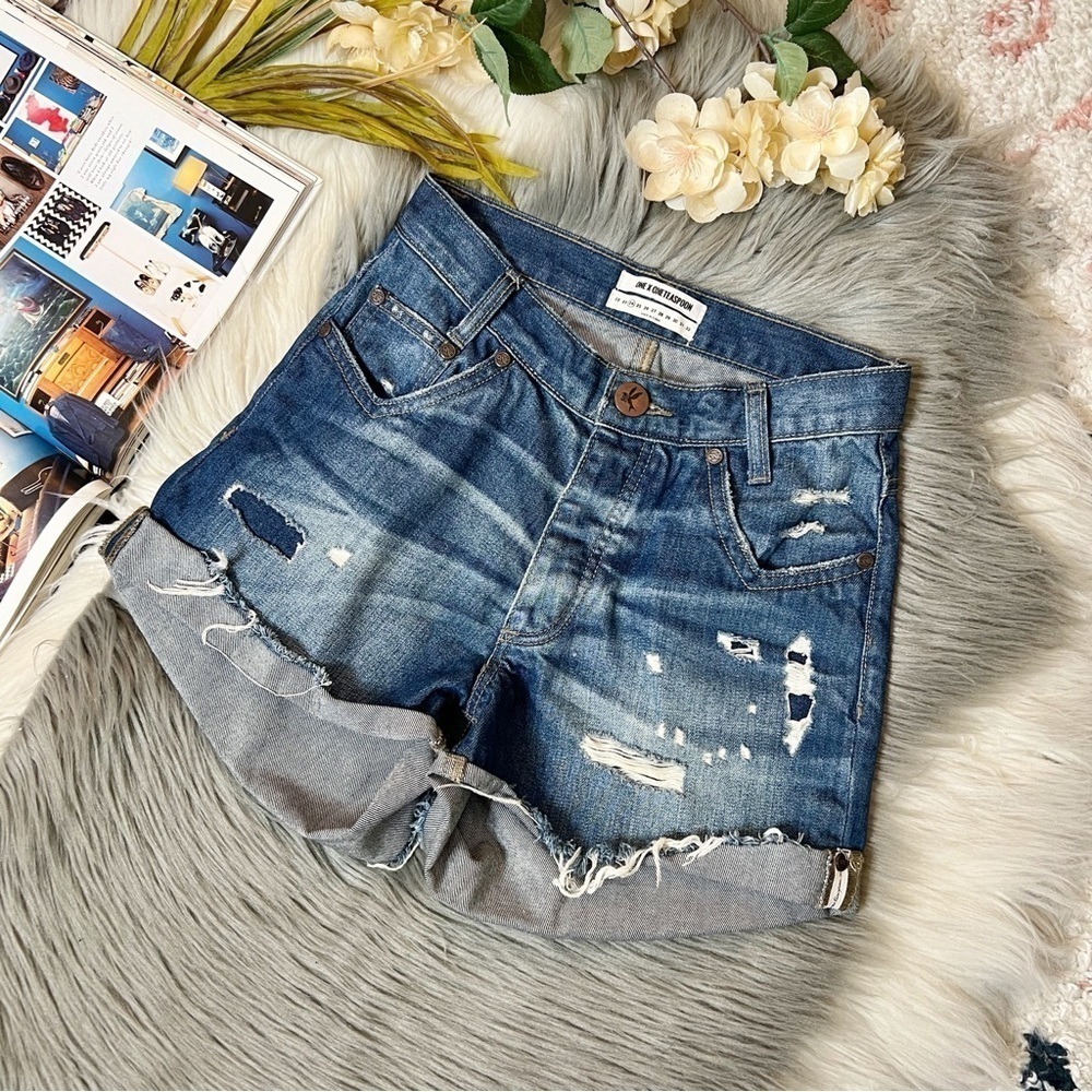 One Teaspoon Hawks Relaxed Fit High Rise Twisted Cuff Women’s Denim Shorts Sz 24